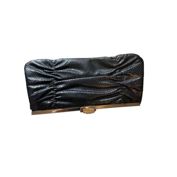 💖Black Faux Leather Clutch Purse With Gold Chain Strap & Snap Closure By Felix T - Picture 3 of 4